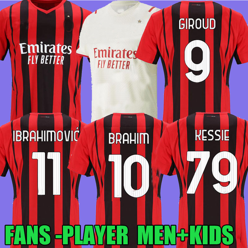 

BRAHIM 21 22 GIROUD AC milan soccer jerseys MAIGNAN IBRAHIMOVIC KESSIE football shirt 2021 2022 TOMORI PAQUETA BENNACER REBIC Camiseta LEAO FANS PLAYER MEN KIDS KIT, Away+patch 1