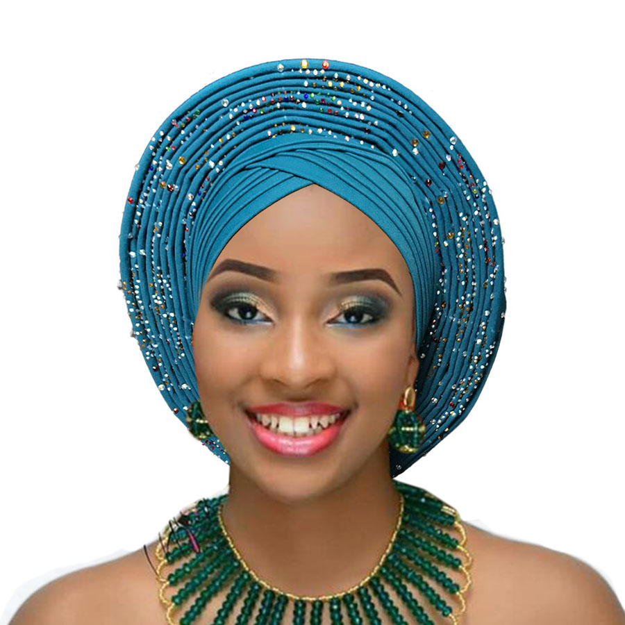

Woman auto gele african headtie wedding headwraps already made turban aso oke gele