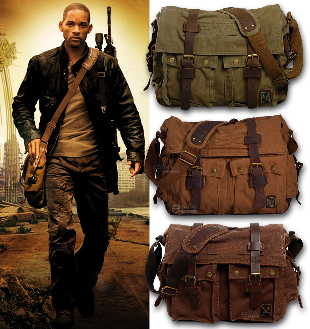 

Men's Vintage Canvas Leather Military Bag X-Large 15 Laptop Shoulder Messenger Bag Crossbody Satchel Outdoor School Bags Tactical Bag, Army green