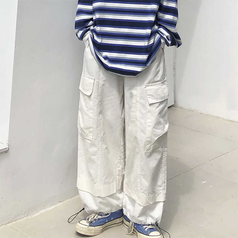 

BF Korea Ulzzang loose cargo pants casual couple Harajuku trousers hip-hop female plus size Vintage straight punk leggings 210608