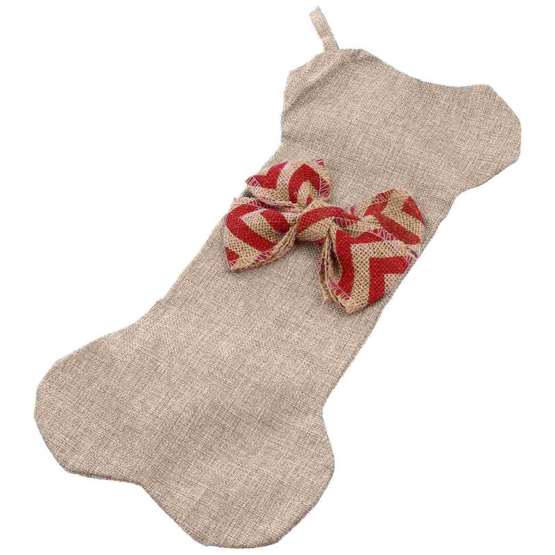 

Christmas Decorations Stocking Large Pets Bone Shaped Bow Burlap Hanging Decoration