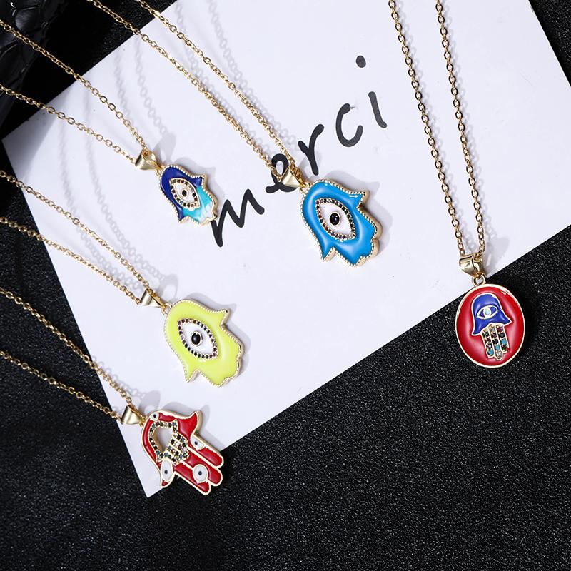 

Pendant Necklaces Fashion Color Zircon Drip Stainless Steel Palm Necklace For Women Initial CZ Party Wedding Jewelry Gift