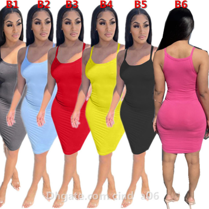 

Sexy Sleeveless Vest Women Dresses Casual Sling Dresses Fashion Solid Color V Neck Slim Bodycon Skirt Summer Designers Clothes, B1-b6(s-3xl)