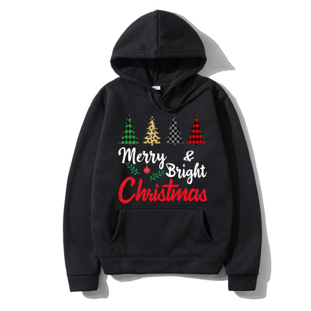 

Winter Men Fleece Hoodies Sweatshirts Female Autumn Casual Sport Loose Street Wear Tops Christmas Tree English Letters Printing Long Sleeve Hip Hop Pullovers, Black 2