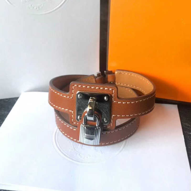 

Fashion Jewelry Real Leather Bracelet with Lock for Women the Best Gift Q0720