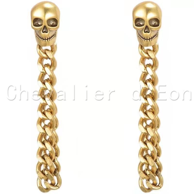 

Stud Luxury Retro Jewelry Ladies Vintage Gold Chain Skull Shape Earrings For Women Punk Ear Decoration Holiday Gift, Golden;silver