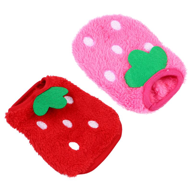 

Cat Costumes 2Pcs Warm Pet Clothing Strawberry Clothes Puppy Coral Fleece Costume