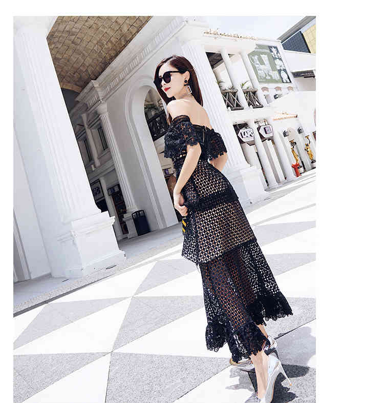 Casual Dresses High Quality Self Portrait Dress Women Designer Sexy Off Shoulder Hollow Out Sweet Female Lace Pleated 99ZF-image-699593605