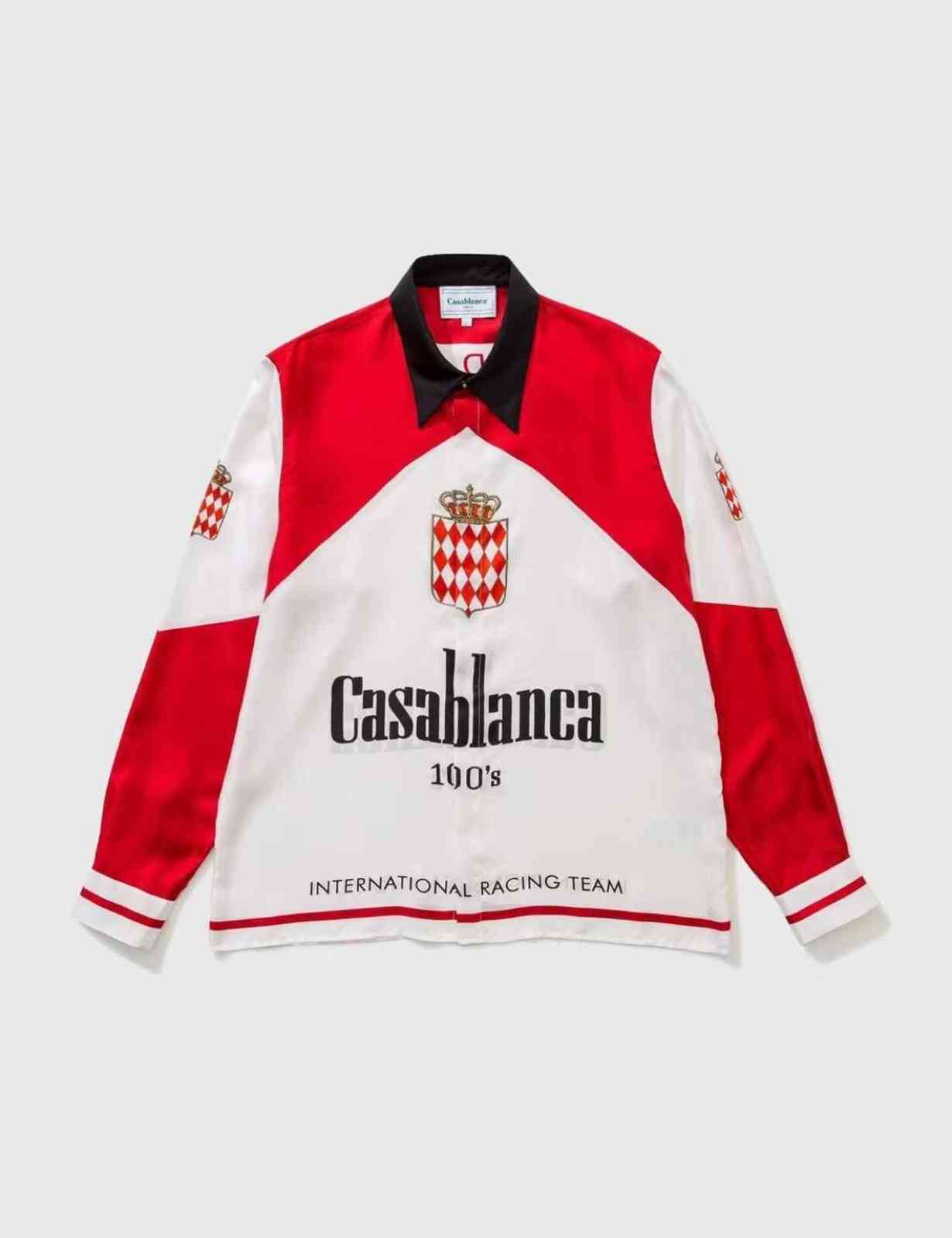 

New Casablanca 22ss Premium Texture Men designer shirts International Green Racing Printed Long Sleeve Silk Shirt, As shown in figure