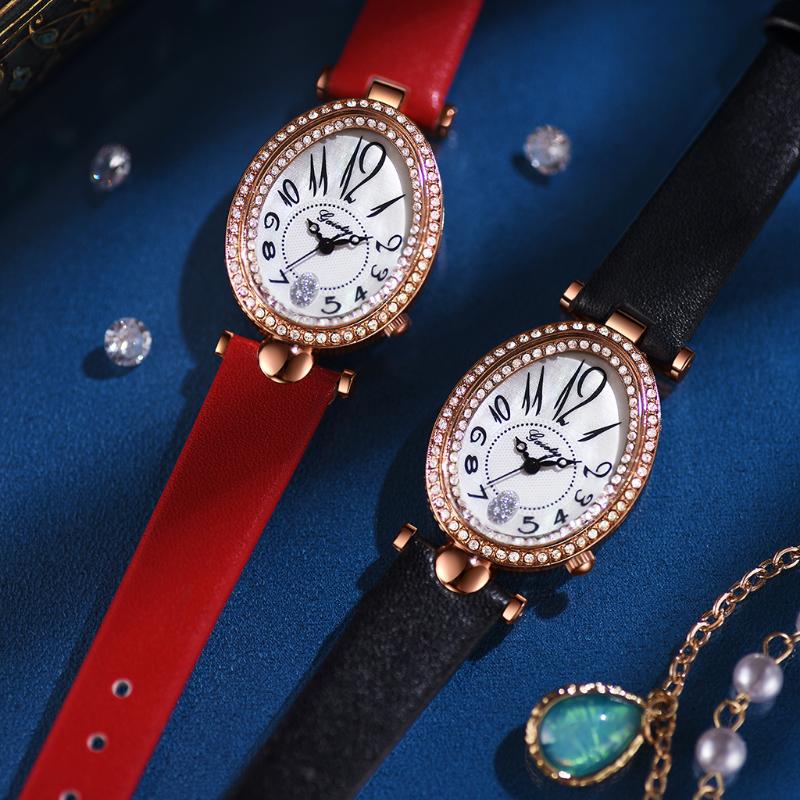 

Wristwatches Gaiety Brand Women Leather Oval Watches Crystal Fashion Ladies Wristwatch Quartz Drop GiftWristwatches WristwatchesWristwatches, Black