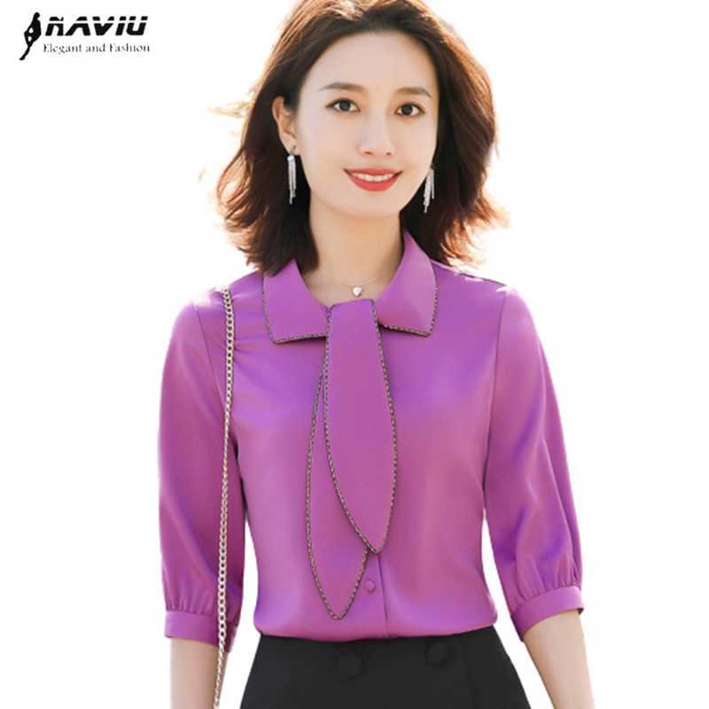 

Women Clothes Fashion Half Sleeve Chiffon Bow Shirt Professional Slim Temperament Wild Blouses Office Ladies Work Tops 210604, Yellow