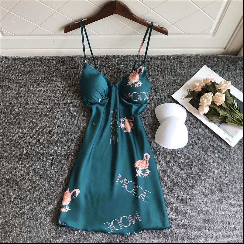 

Sexy Print Flamingo V Women Sleepwear neck Night Dress Sleeveless Faux Silk Nightgowns Satin Nightdress Nightwear, 703 gray blue