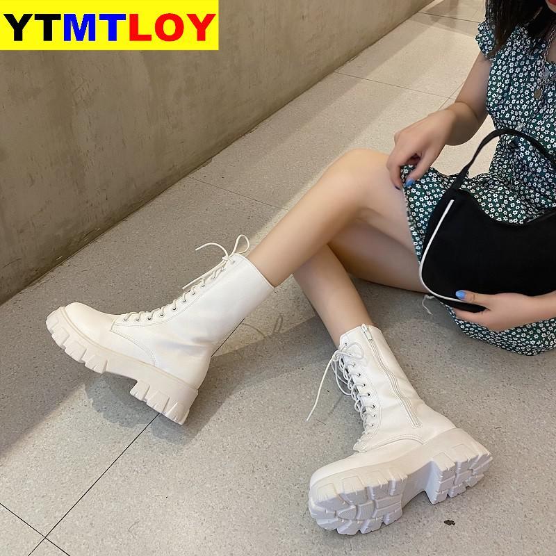 

2021 Top Quality Sping Women White Boots Autumn Fashion Black Leather Platform Gothic Boots Punk Combat Boots for Women