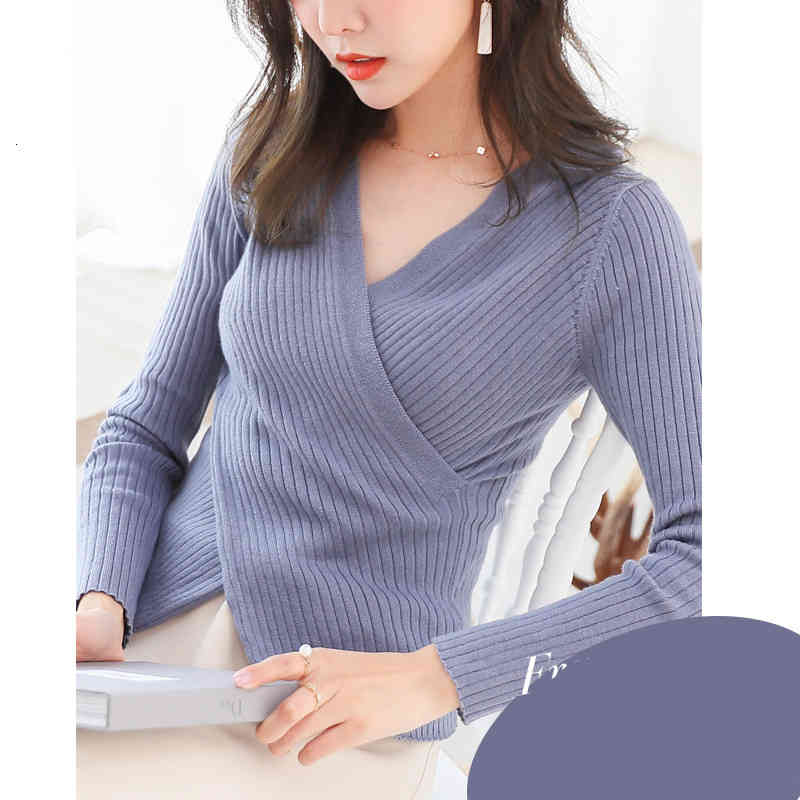 

Women' Knits & Tees Irregular Cross V Neck Slim Sweaters Women Long Sleeved Autumn And Winter Sexy Tops Knitwear Elegant Ladies, Yellow