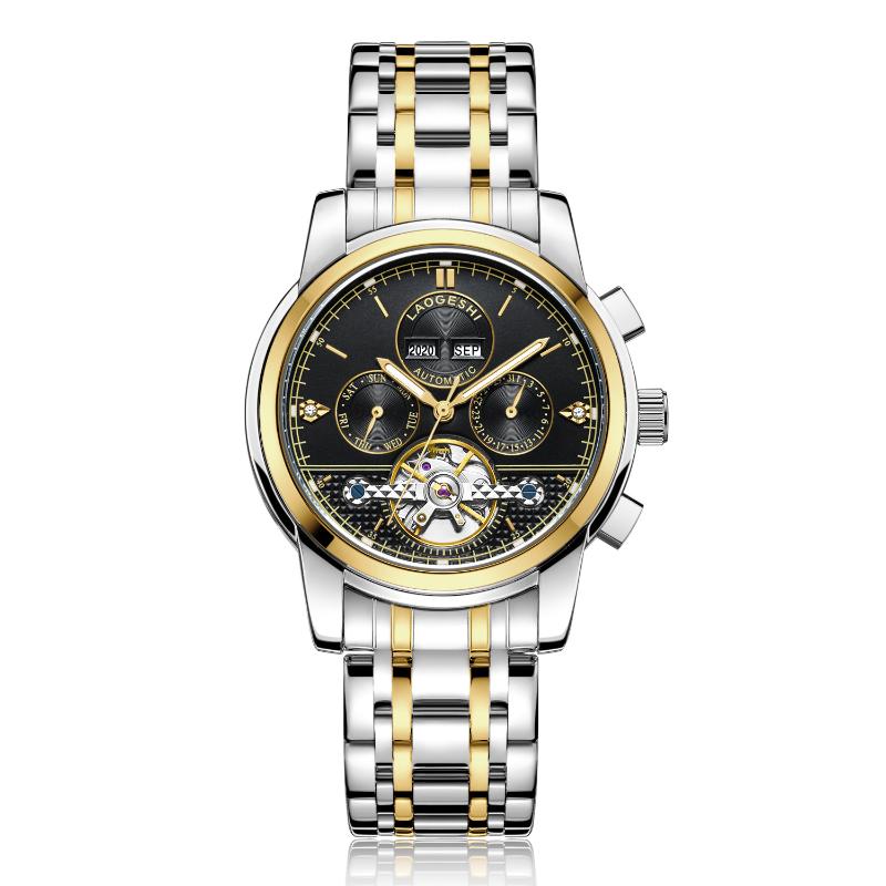 

Wristwatches Laogeshi Automatic Mechanical Watch Tourbillon Waterproof Men's Luminous Mens Diamond-Embedded Men, Golden noodles