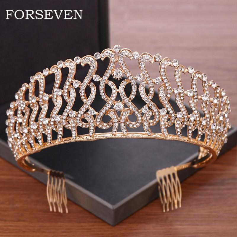 

Hair Clips & Barrettes Bride Tiaras And Crowns Wedding Accessories For Women Rhinestone Crown With Comb Handmade Bridal Headband Decoration, Golden;silver