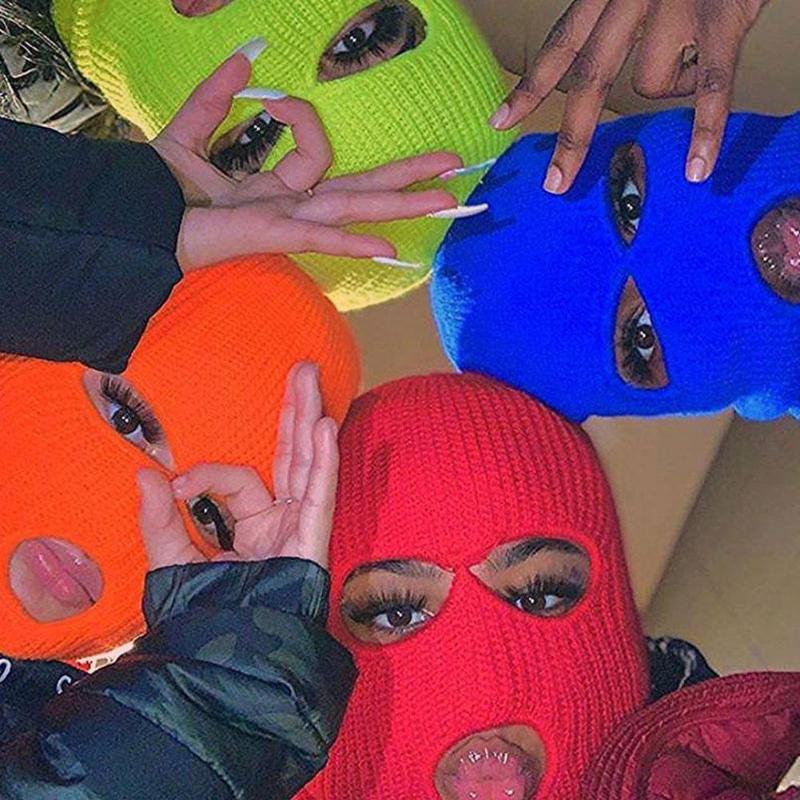 

Beanies Autumn Full Face Cover Ski Mask Hat 3 Holes Balaclava Army Tactical CS Windproof Knit Bonnet Winter Warm Unisex Caps