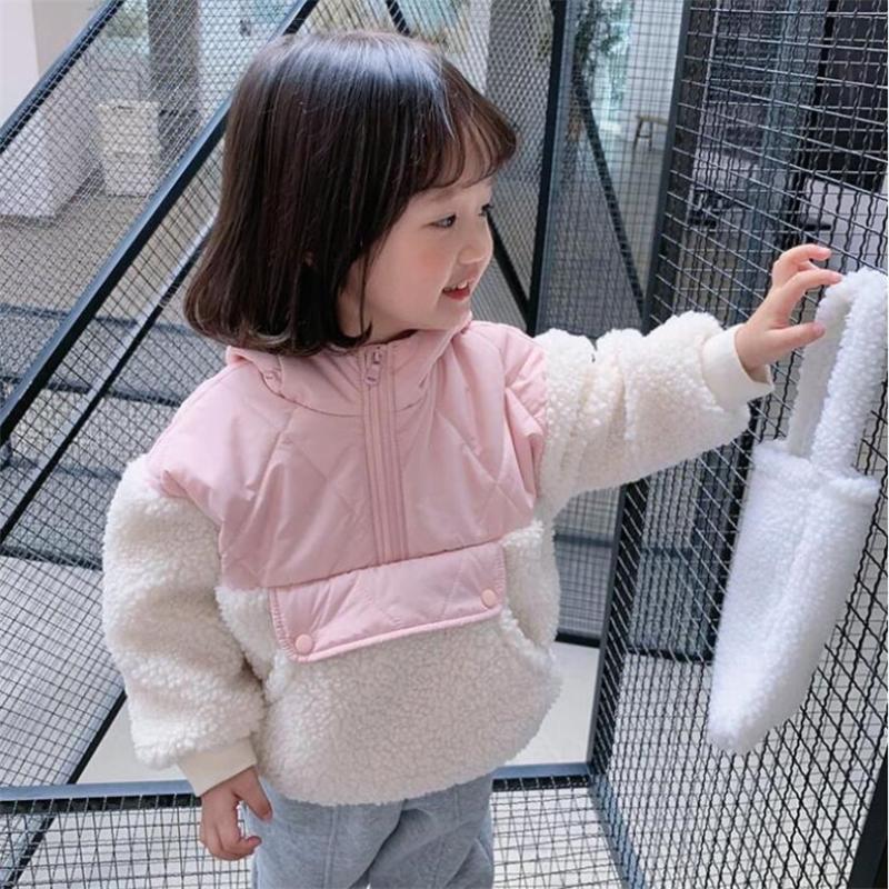 

Jackets Winter Girls Outerwear Thicken Velvet Lamb Fur Children Jacket Coat For Girl Hooded Kids Overcoat Toddler Outfit, Pink