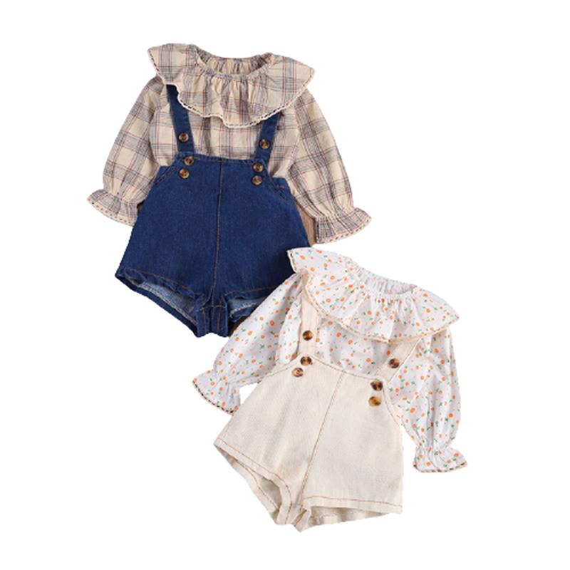 

Clothing Sets Wallarenear 0-24M Toddler Infant Baby Girl Fashion 2Pcs Set Long Sleeve Plaid Top Straps Blue Demin Shorts, White