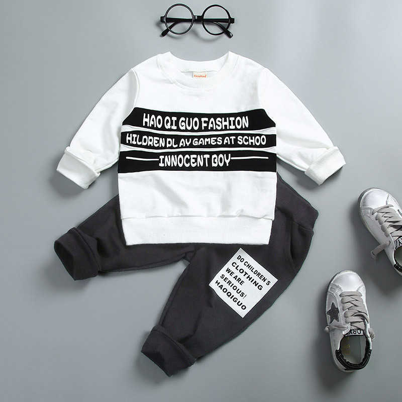 

baby girl boy clothing set 0-4 years 100% cotton spring autumn fashion letter children T-shirt+pant clothes 210615, White