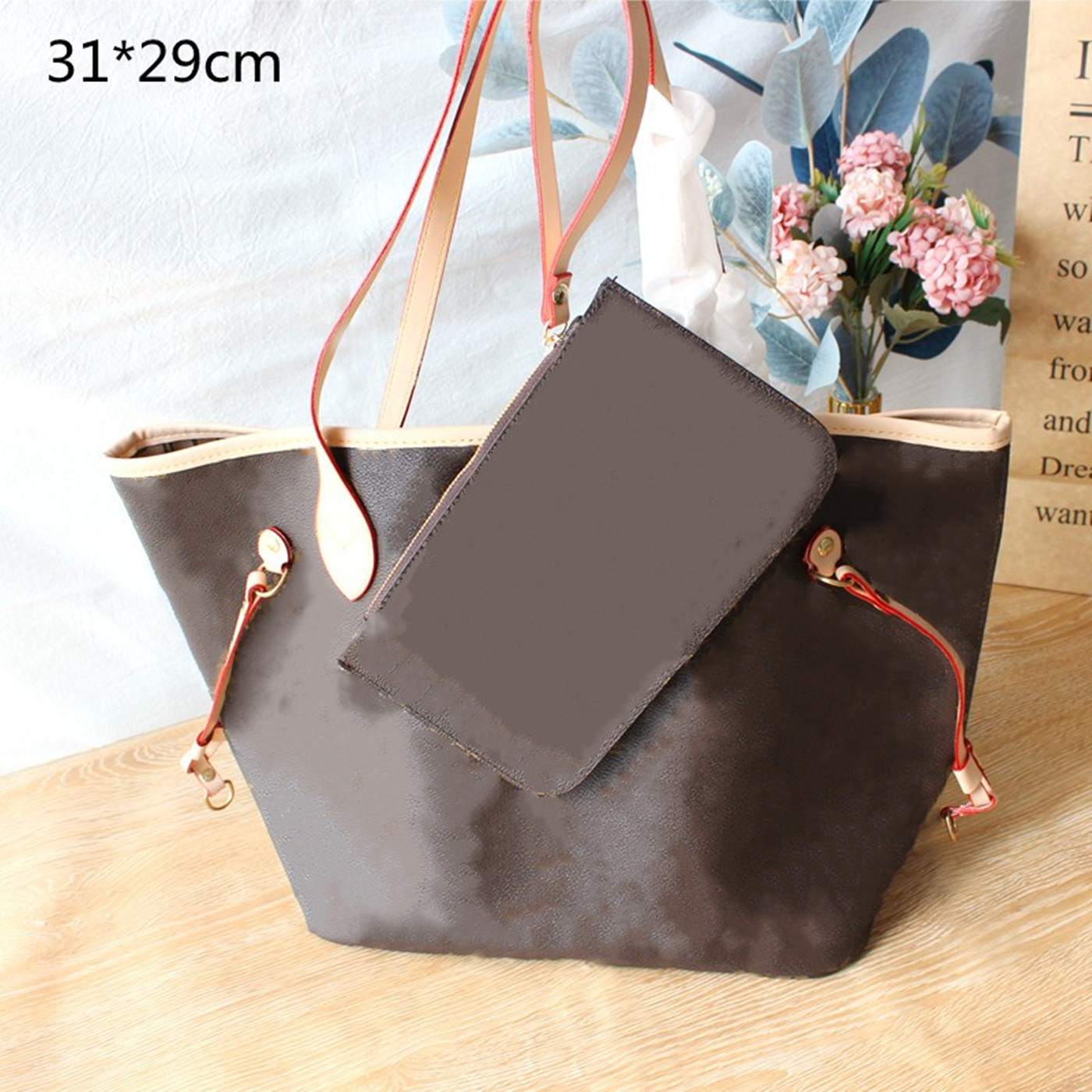 

Fashion Women Shopping Bags 2-piece Totes Handbags Designer Shoulder Bag Purses with Wallet Flowers Inside Khaki Stripes L21073001, This price option is not for sale.