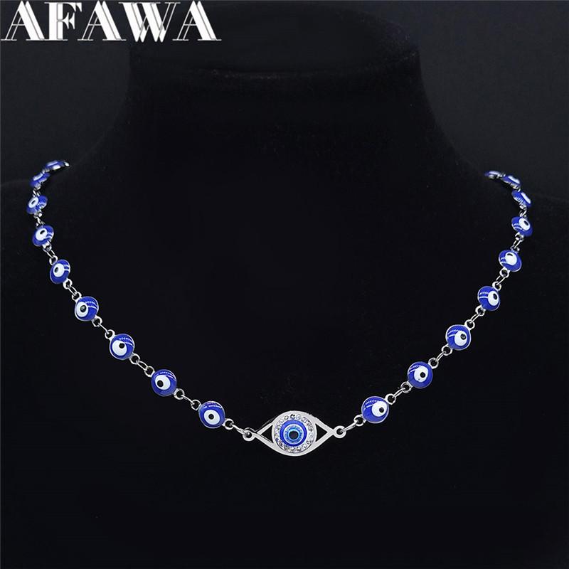 

Pendant Necklaces Turkey Eye Crystal Stainless Steel Muslim Islam Chocker Necklace Women Silver Color Jewelry Collier Oeil N4863S02