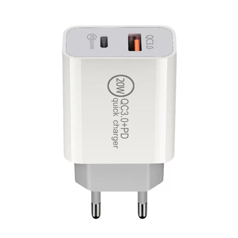 

Type-C 20W PD and QC 3.0 dual ports USB Fast Wall Charger with US EU UK Plug for IPhone 12 11 pro max Ipad Xiaomin Huawei Mobile Phone