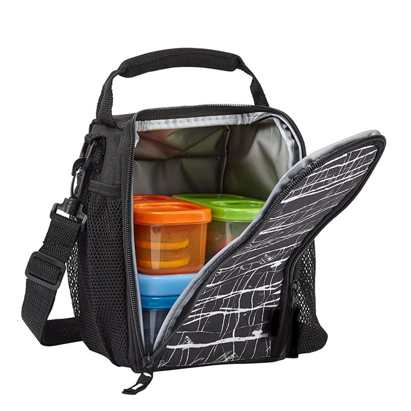

New portable inclined cross Insulated Lunch Bag outdoor camping picnic with lunch box insulated ice bag, Black
