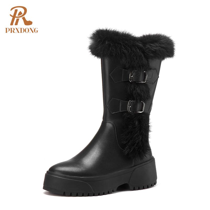 

Boots Brand Women 2021 Fashion Autumn Winter Warm Snow Thick Heel Platform Real Fur Leather Shoes Woman Short 39, Black