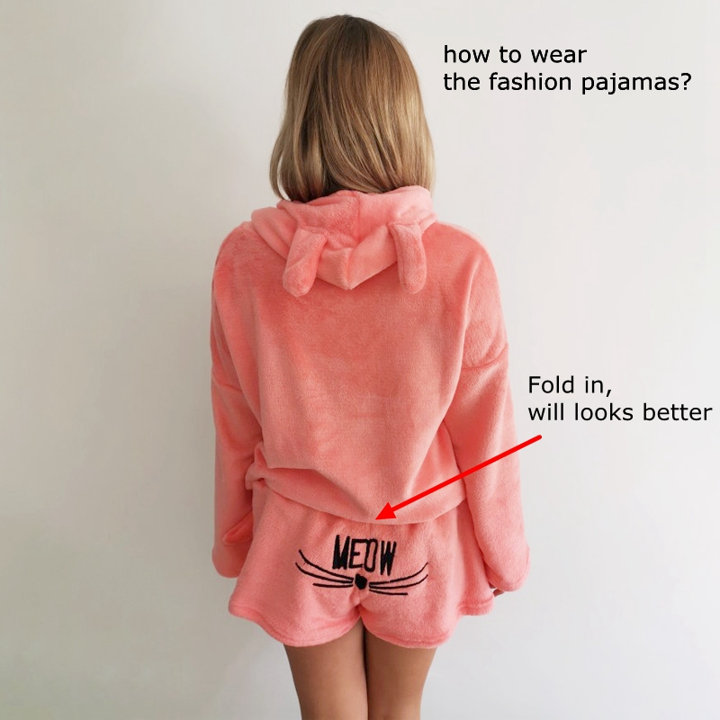 

2021Victoria Women Pajama Sets Autumn Winter Flannel Cartoon Warm Pyjamas Animal Sleepwear Cat Cute Female Fashion Girls Homewear, Black;red