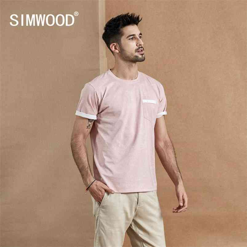 

summer Layered chest pocket t-shirt men Melange vintage short sleeve fashion tshirt 100% cotton tops 190431 210722, Sandy