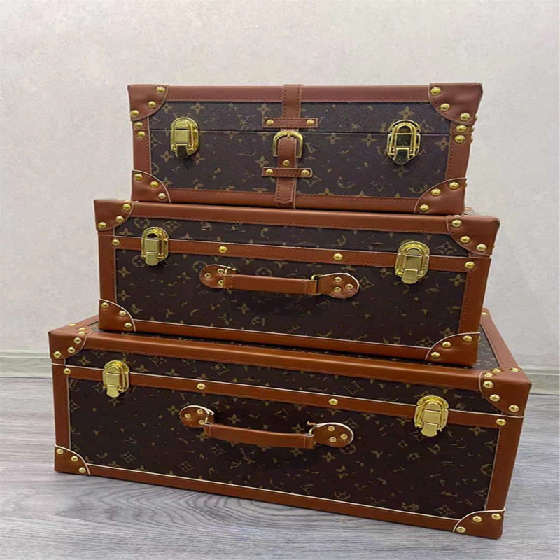 

fashion wood Storage Boxes classic letter pattern Bins luxury style Gift Home Organization, Brown