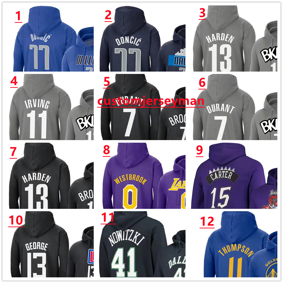 

basketball hoodies outdoor sports team irving harden davis tatum leonard hoodie cotton fleece custom any name number clothing size s4xl, White