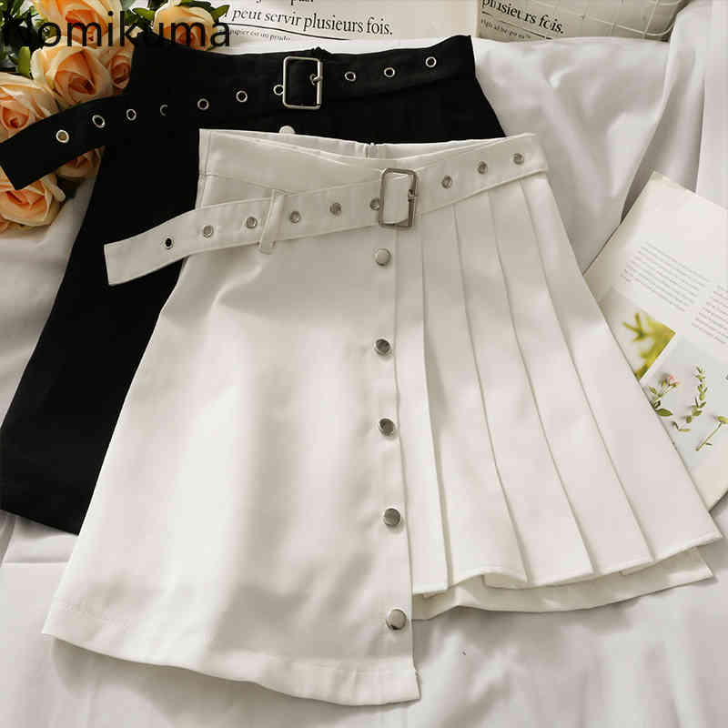 Nomikuma Korean Irregular Pleated A-line Skirts Womens Belt High Waisted Skirt Summer New Sweet Faldas Mujer Moda 6H232 210427
