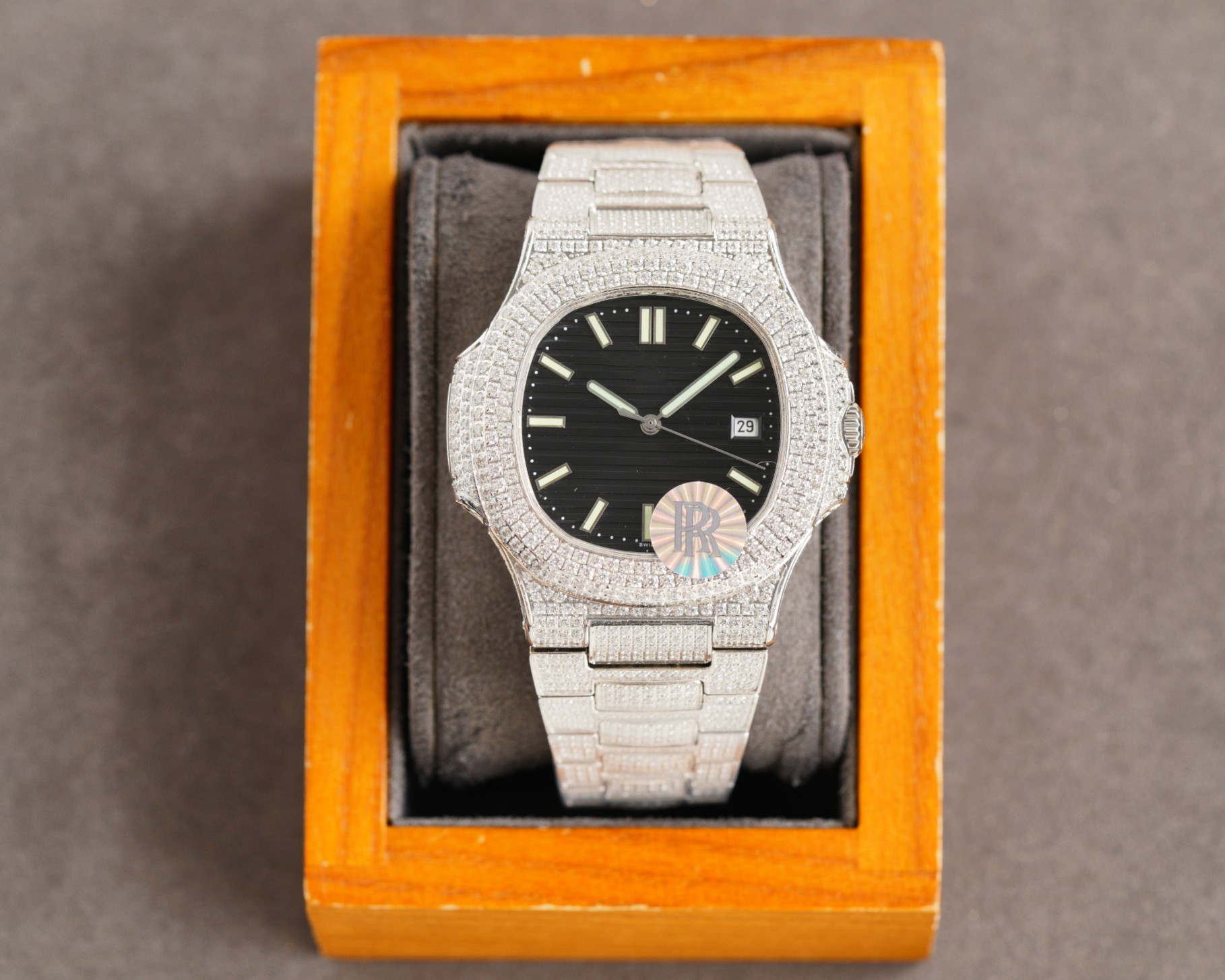 

RF 5719 silver Diamond watches 40mm montre de luxe Automatic mechanical movement sapphire crystal Date Display Men's watch, Box