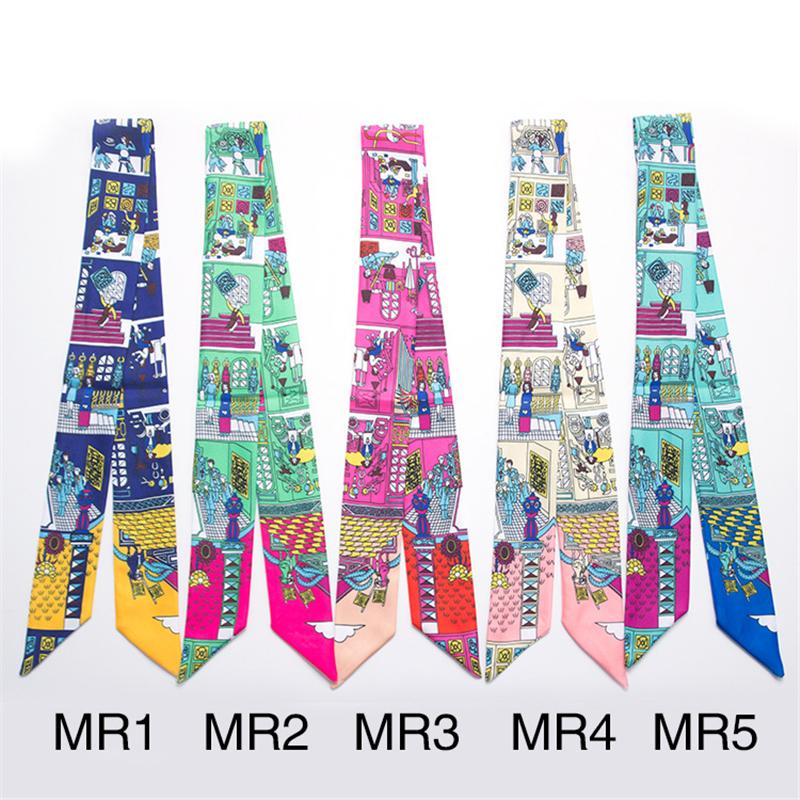 

Scarves Classic Print Scarf Female Fashion Slim Narrow Tie Bag Handle Ribbon Decorative Ladies JK22