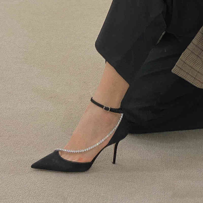 

sandals fresh french high heels girl sandals hollow shoes pointy strass thin will see women open yq7q, Black
