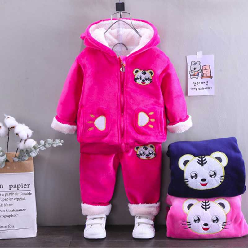 

Clothing Sets Girls Warm Clothes Kids Casual Cotton Thick Velvet Coats Pants 2pcs Tracksuits For Baby Child Cute Hoodies Sports Suits 4Y, White