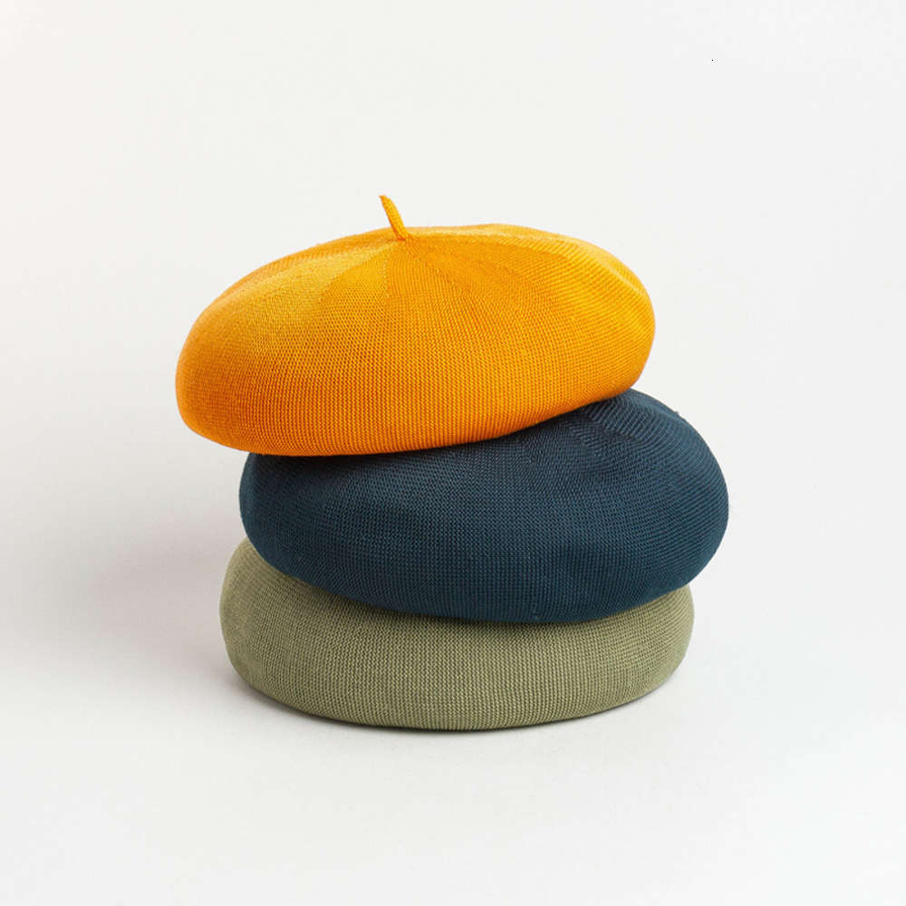 

Sun hat Korean spring and summer fashion hundred pumpkin Beret knitted breathable art artist octagonal hat, Blue;gray