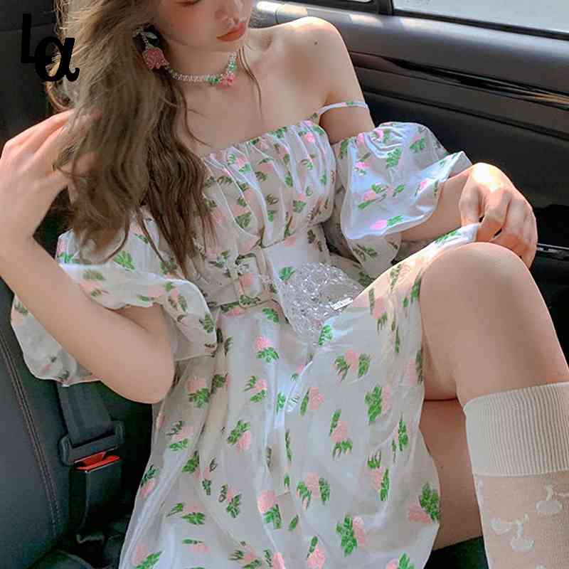 

Sweet Sexy Dress Women One Shoulder Kawaii Mini Chiffon Party Beach Females Piece Korean Summer Chic 210519, As picture