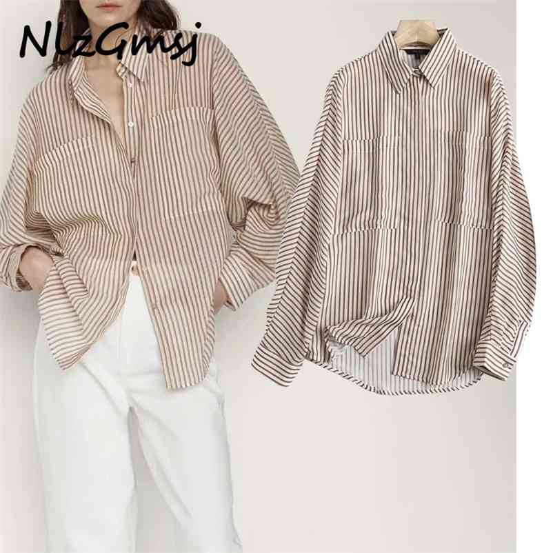 

Women Blouse Fashion Loose Cotton Stripe Casual Shirt Blusas Mujer De Moda Top 04 210628, As picture