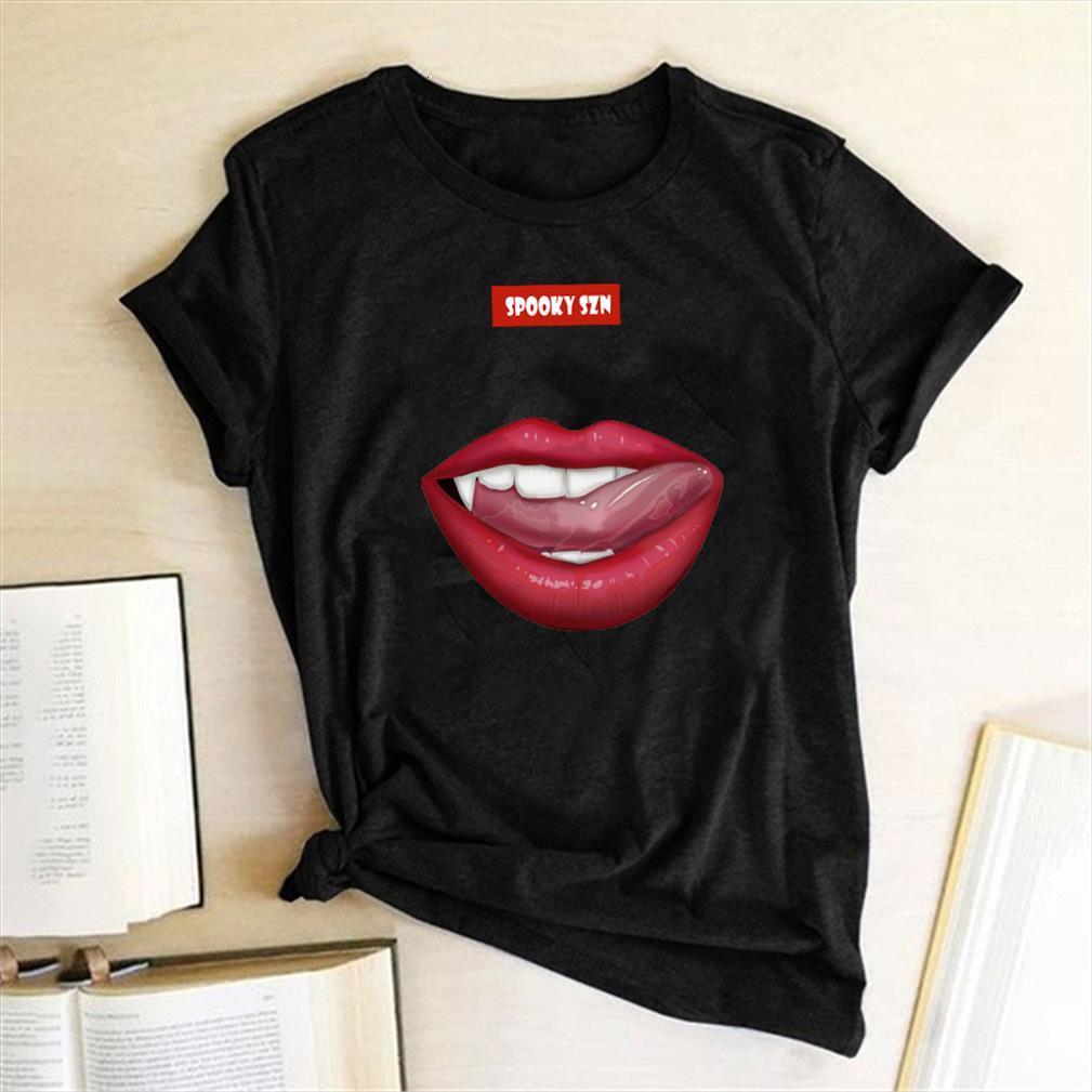 

spooky szn red lips mens t shirts print men summer graphic tees for loose aesthetic clothes crew neck ladies, White;black