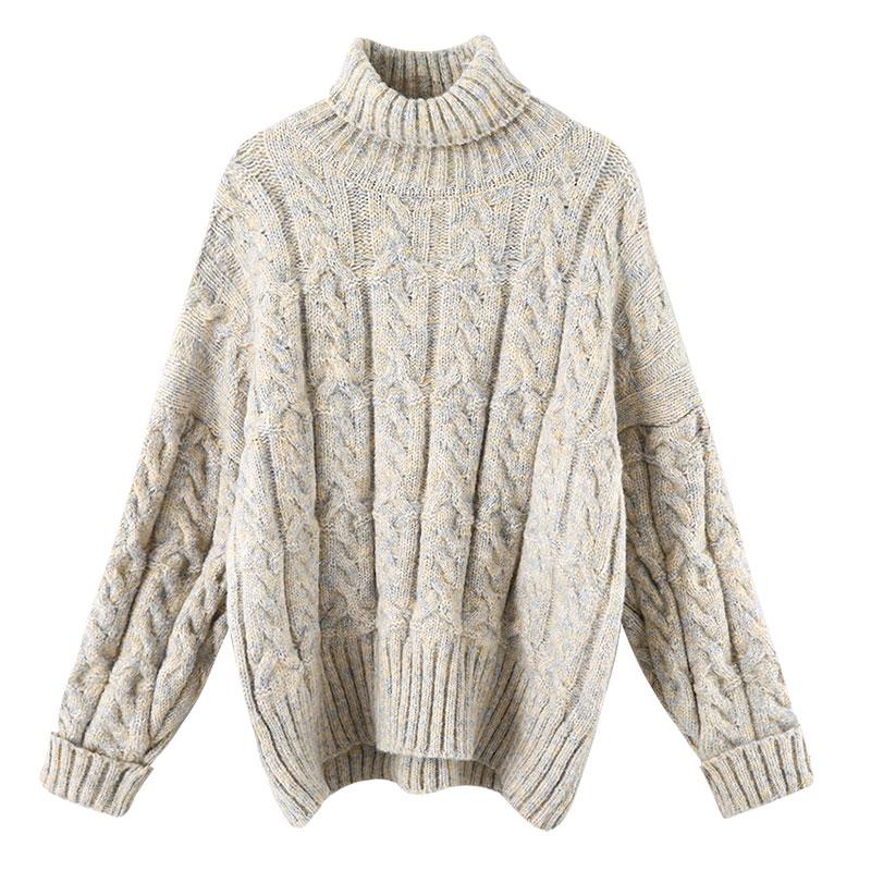 

Women's Sweaters Women Turtleneck Autumn Winter 2021 Pull Jumpers European Casual Twist Warm Female Cropped Sweater, Beige