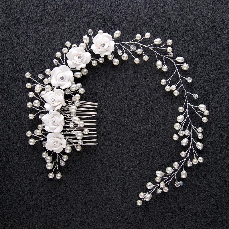 

Hair Clips & Barrettes Bridal Wedding Crystal Bride Accessories Pearl Flower Headband Handmade Hairband Beads Decoration Comb For Women, Golden;silver