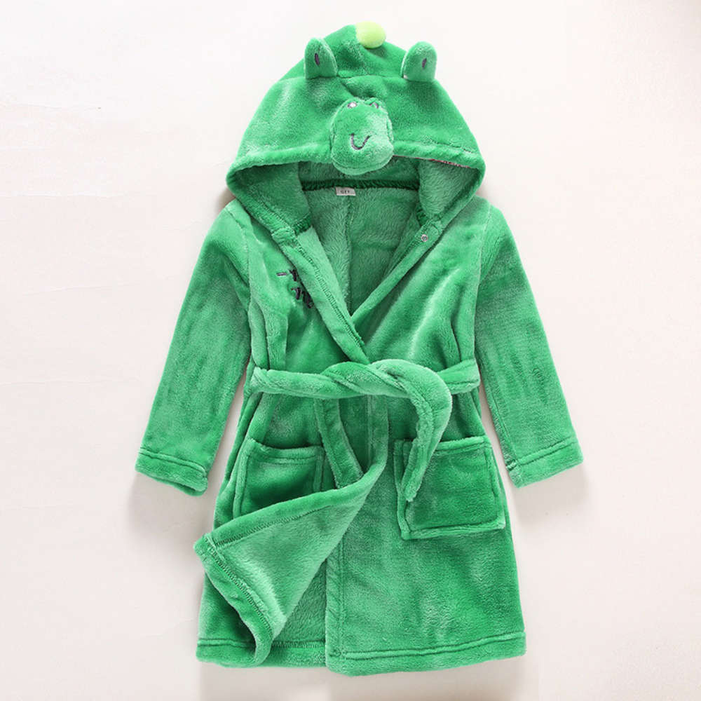 

Flannel children's Tianma bathrobe autumn and winter boys' Nightgown girls' middle big green dinosaur pajamas