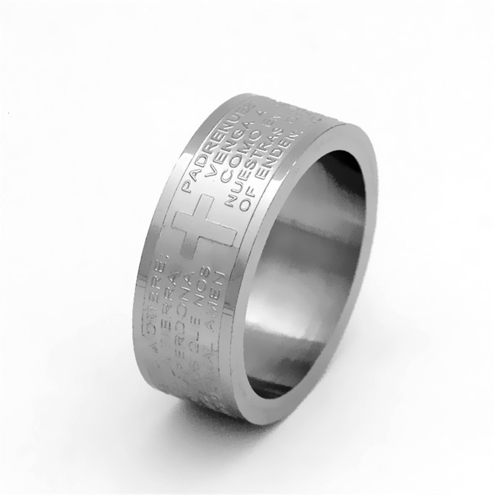 Ovillo titanium steel edition Bible cross classic single ring trend blessing wide Edition-image-686887169