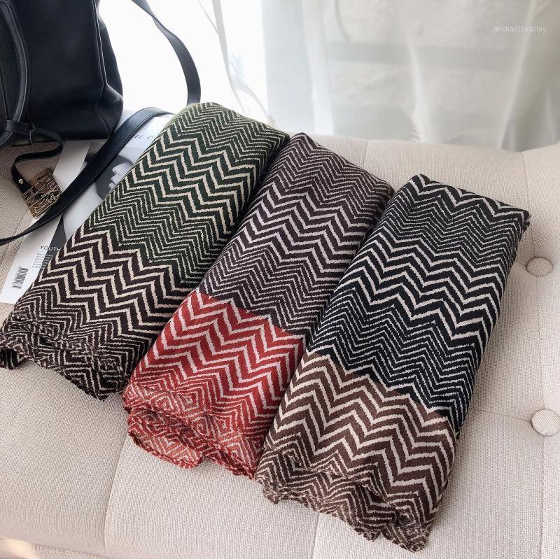 

Scarves 2021 Zigzag Print Shawls Long Cotton Soft Trendy Scarf Wrap Hijab Muffler 3 Color