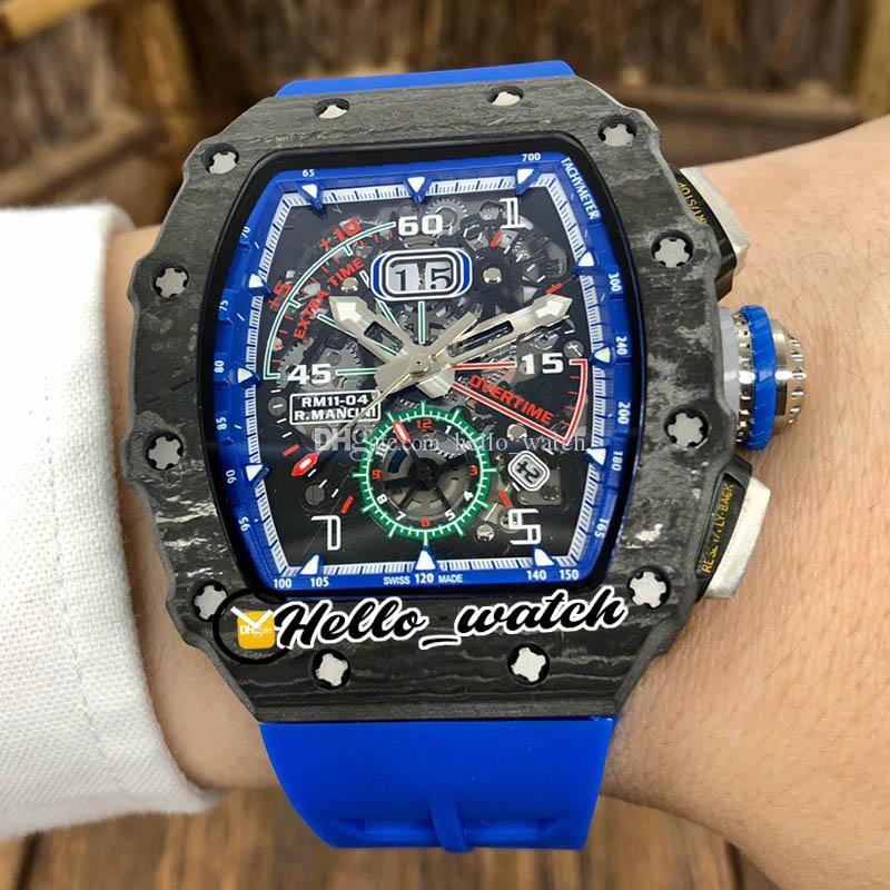 Wristwatches Flyback Big Date Top Black Carbon Fiber RM11-04 Miyota Autoamtic Mechanical Skeleton Dial Mens Watch Blue Rubber Watches-image-707740549