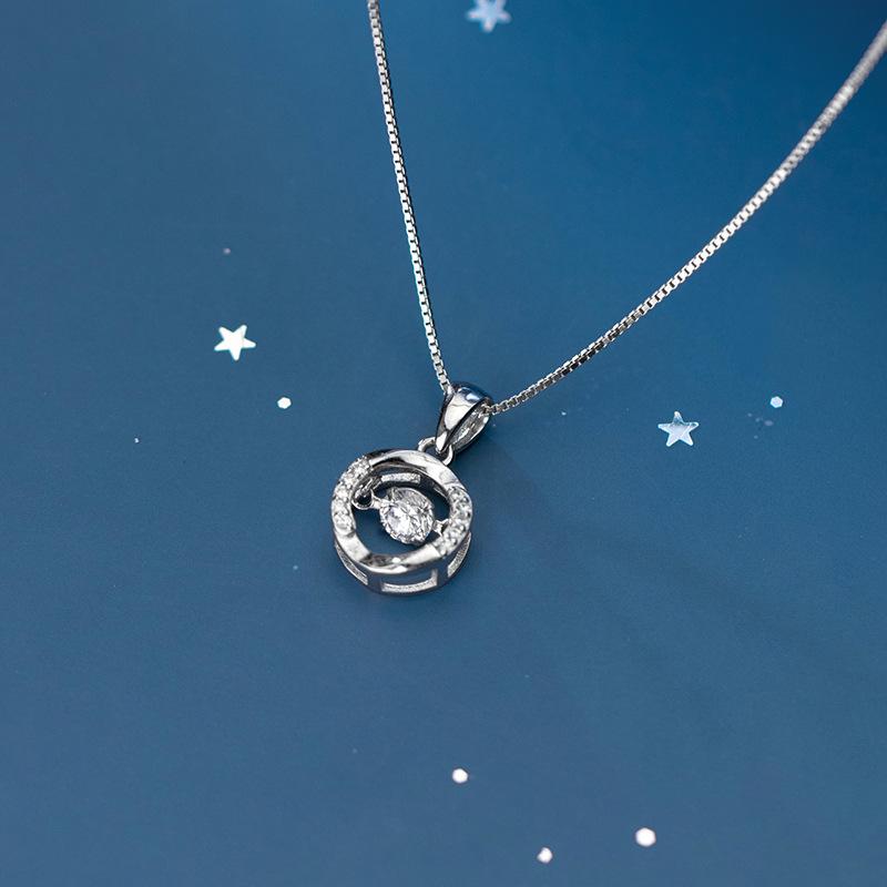 

Pendant Necklaces 100% 925 Sterling Silver Fine Jewelry Round Shape Crystal Zirconia Necklace Charm For Women Girls Gift