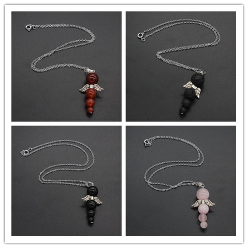 

Pendant Necklaces 100-Unique 1 Pcs Silver Plated Layer Round Beads Wing Many Colors Quartz Stone Necklace Link Chain Jewelry